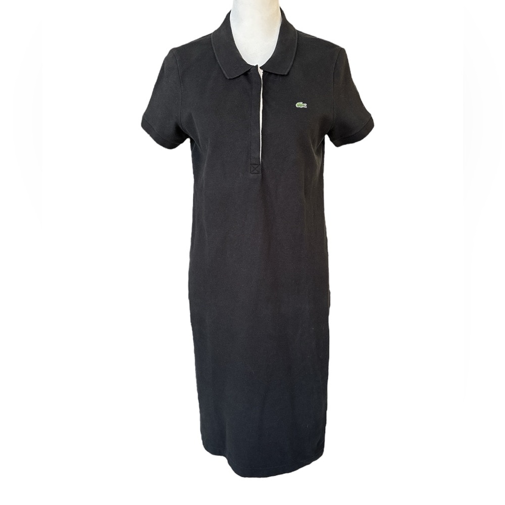 Lacoste Black Polo-Style Mini Dress with Green Logo